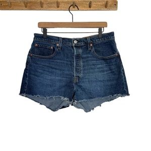 Levi Strauss 501 Shorts Denim High Waisted Frayed Hem‎ Button Fly Size W 32